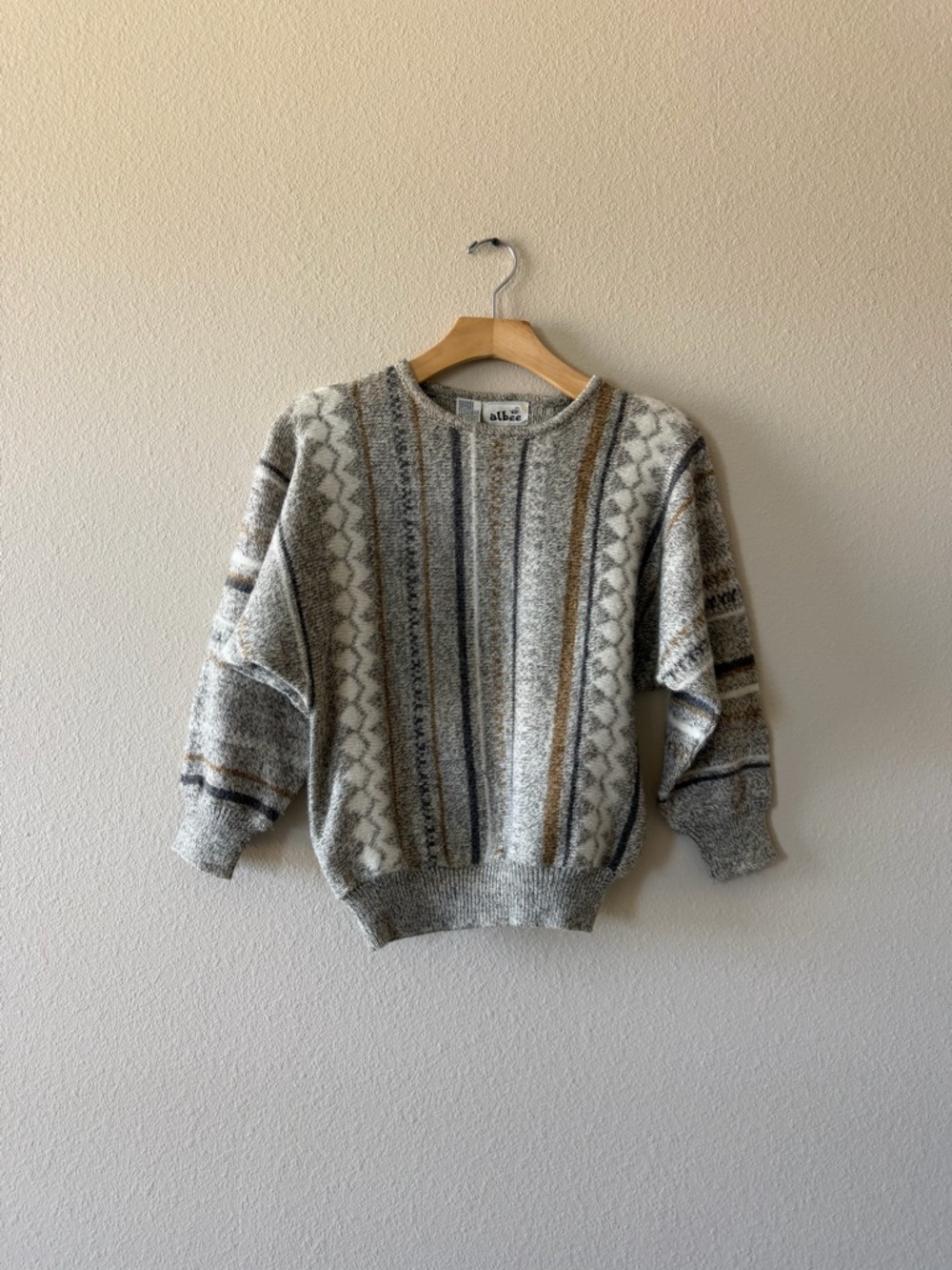 Vintage Crewneck Sweater with Brown Accents